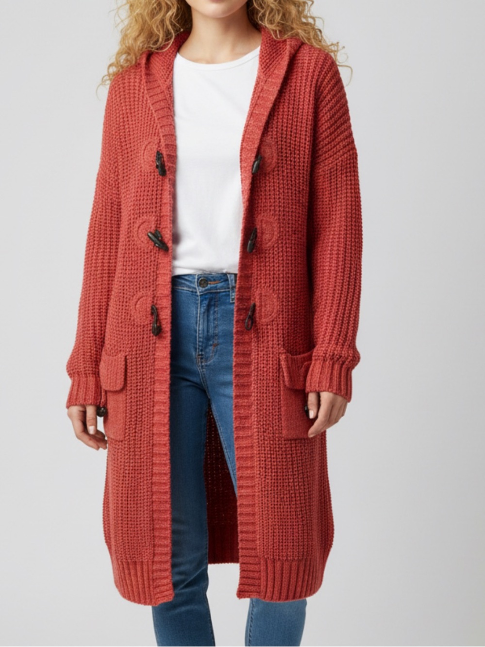 NWOT- PBJ BLUES- Red Long Toggle Cardigan Sweater